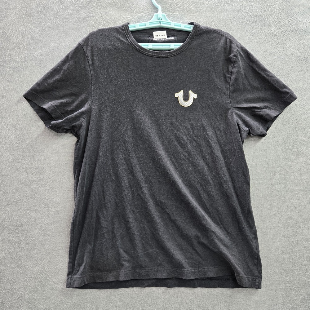 True Religion Men Shirt L Black‎ Logo Short Sleeve